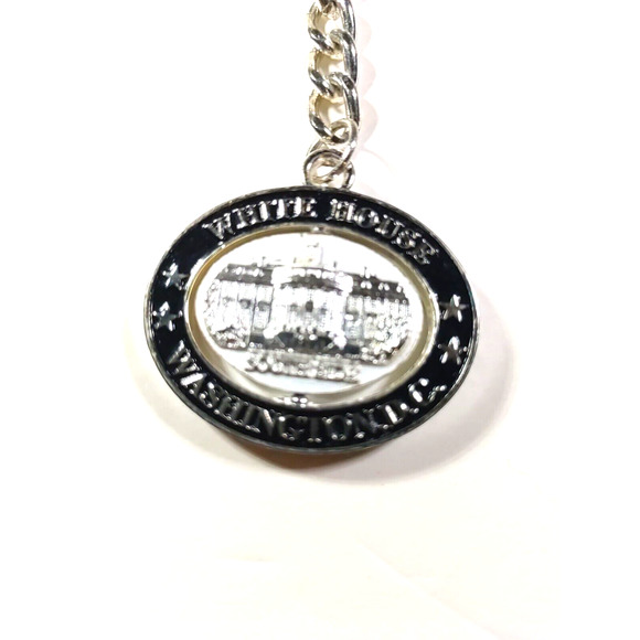 White House Washington D.C. Spinner Keychain Silver Tone Metal - Picture 3 of 4